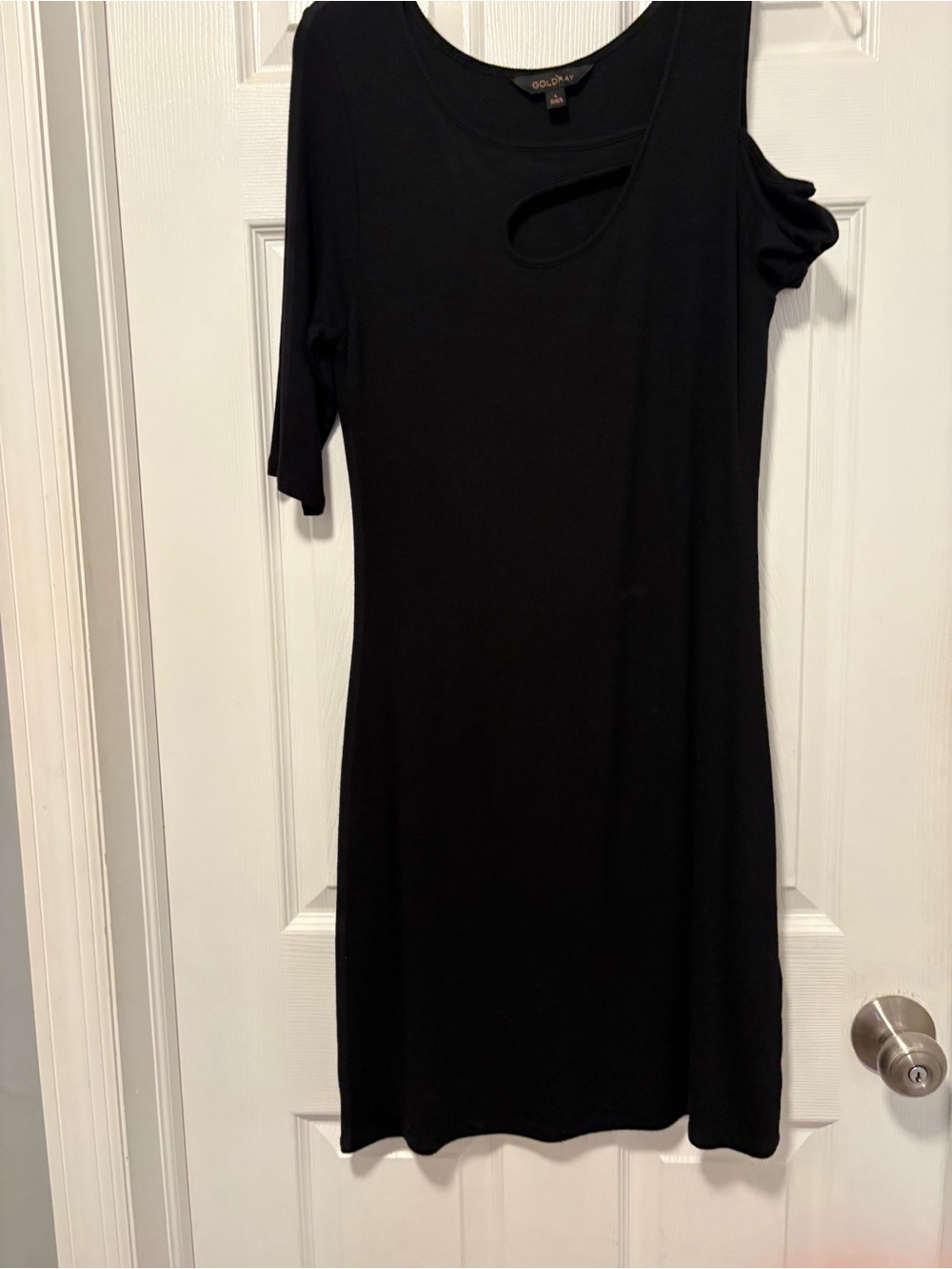 Goldray Black Asymmetric Cutout Midi Dress